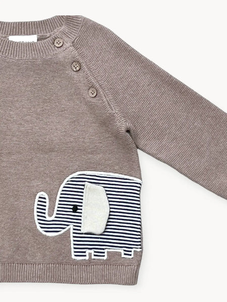 Elephant Embroidered Baby Knit Pullover