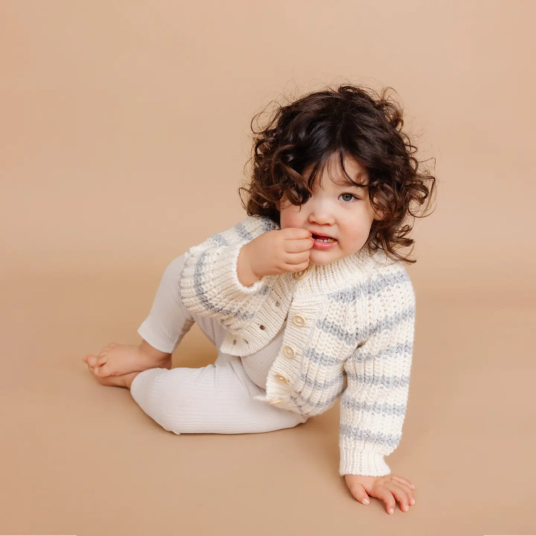 Bowie Grey Rib Knit Stripe Cardigan