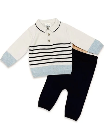 Navy Stripe Sweater + Knit Pants Set