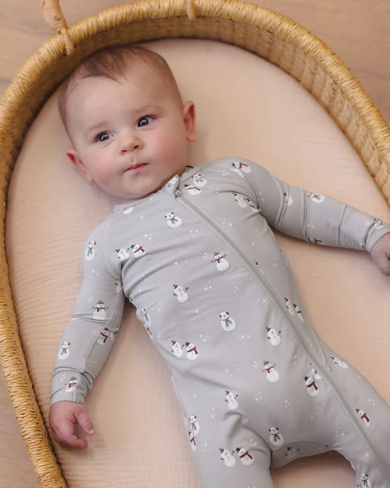 Bamboo Zip Footie Snowman - Fog