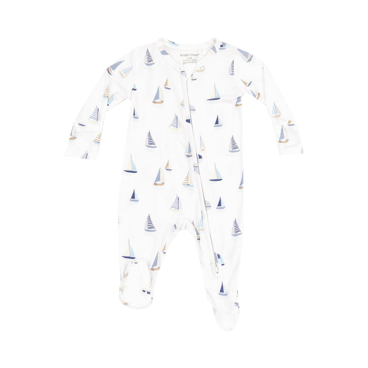 Blue Sailboats Zip Footed Romper