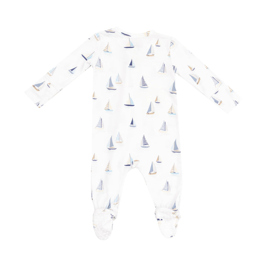 Blue Sailboats Zip Footed Romper