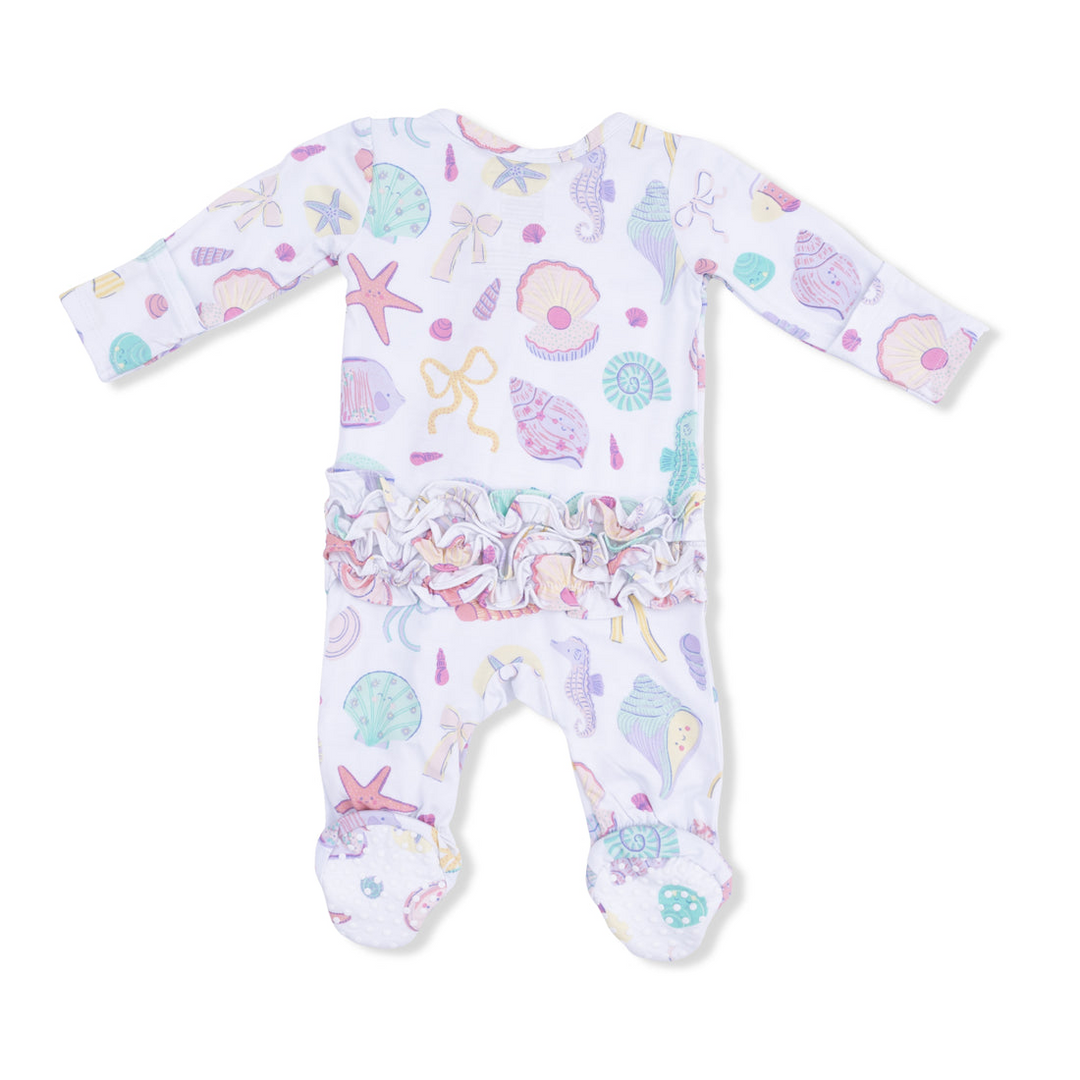 Ivory Beach Days Ruffle 2-Way Zipper Footie