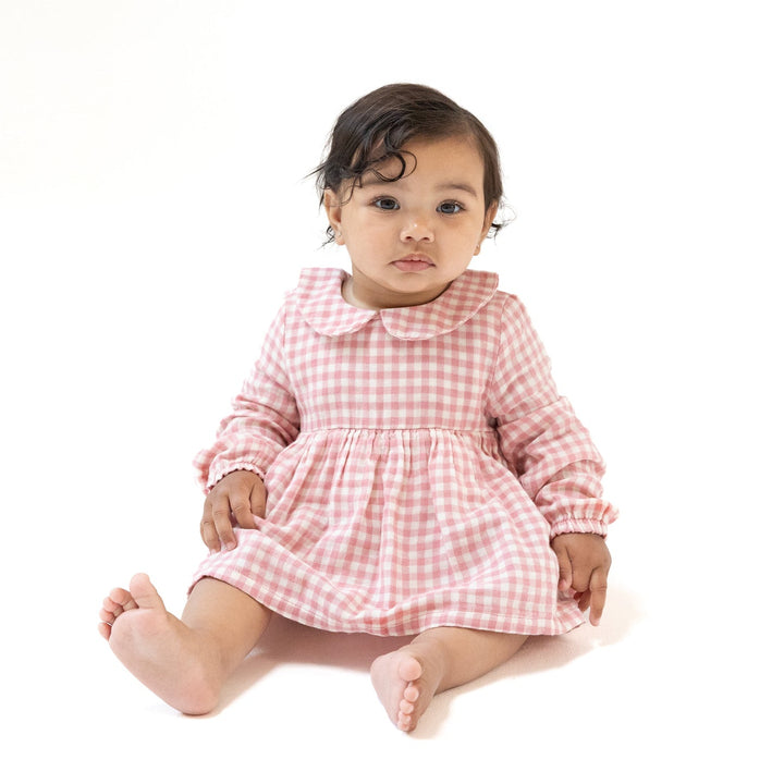 Rose Pink Plaid Peter Pan Collar Skirted Bubble