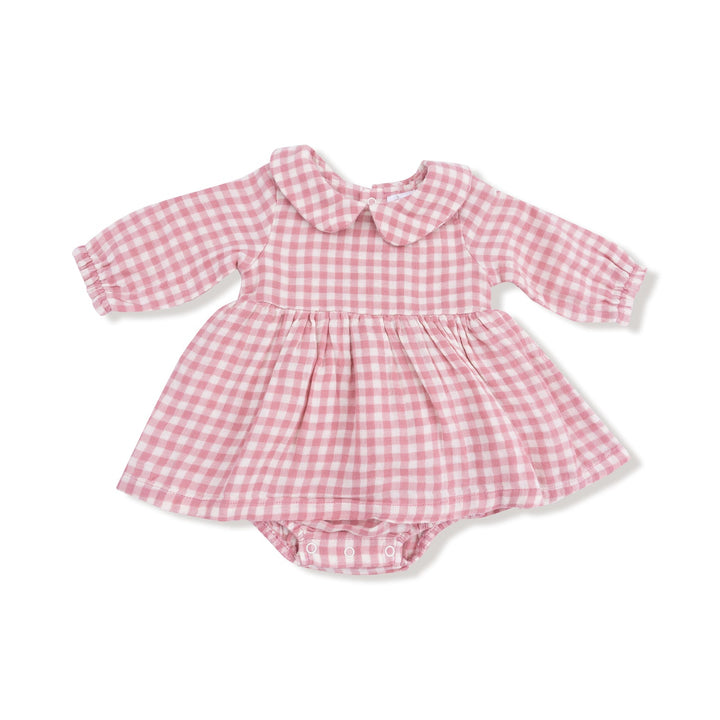 Rose Pink Plaid Peter Pan Collar Skirted Bubble