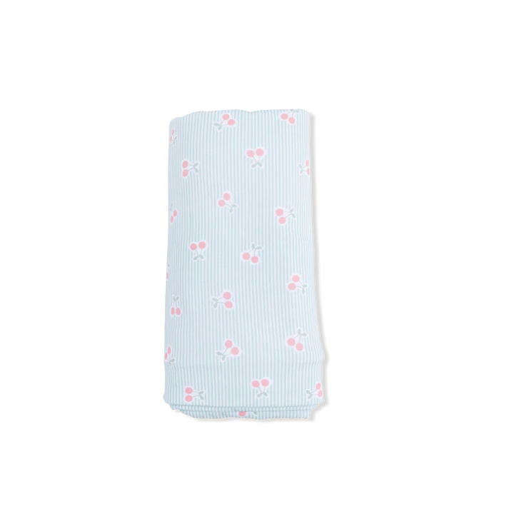 Blue Tiny Cherry Stripe Swaddle