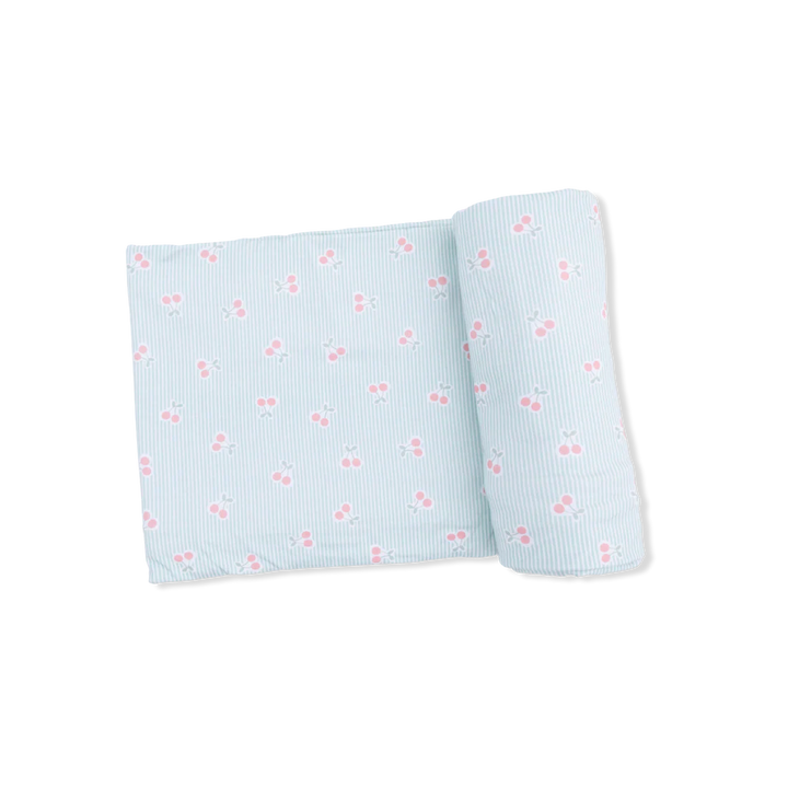 Blue Tiny Cherry Stripe Swaddle