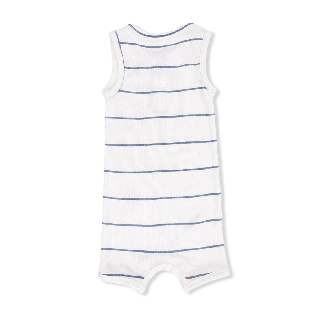 Beige Vintage Stripe Henley Shortie Romper