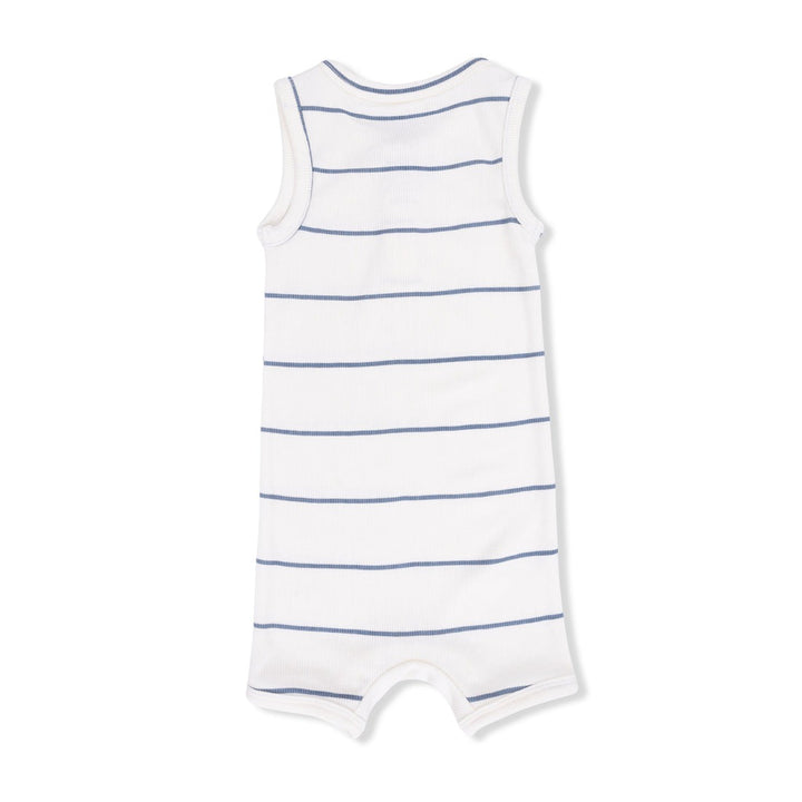 Beige Vintage Stripe Henley Shortie Romper