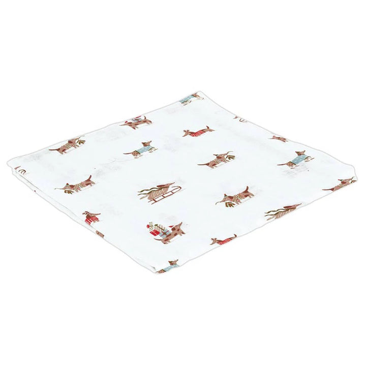 Swaddle Blanket and Dog in Santa Hat Plush Rattle