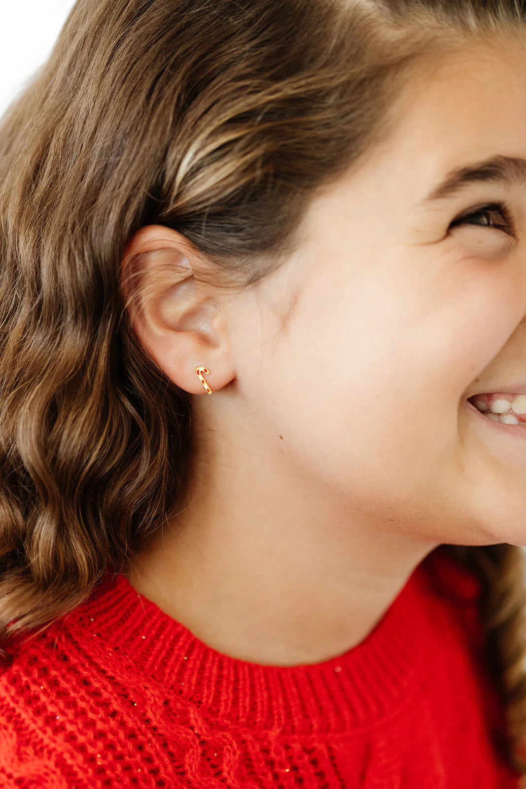 Hypoallergenic Gold & Enamel Candy Cane Earrings