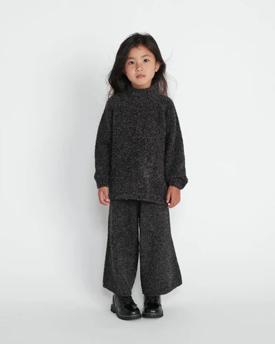 Black Melange Wide-Leg Fuzzy Pants