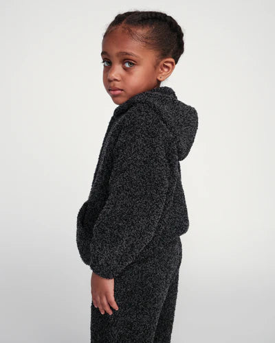 Black Melange Fuzzy Zip Hoodie -