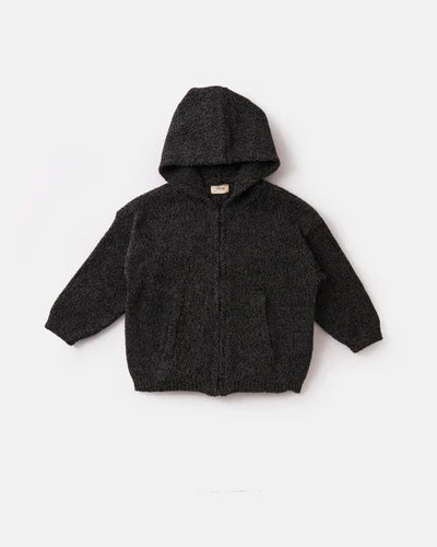 Black Melange Fuzzy Zip Hoodie -