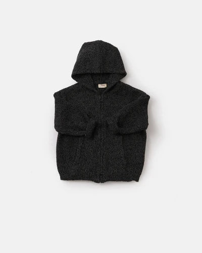 Black Melange Fuzzy Zip Hoodie -