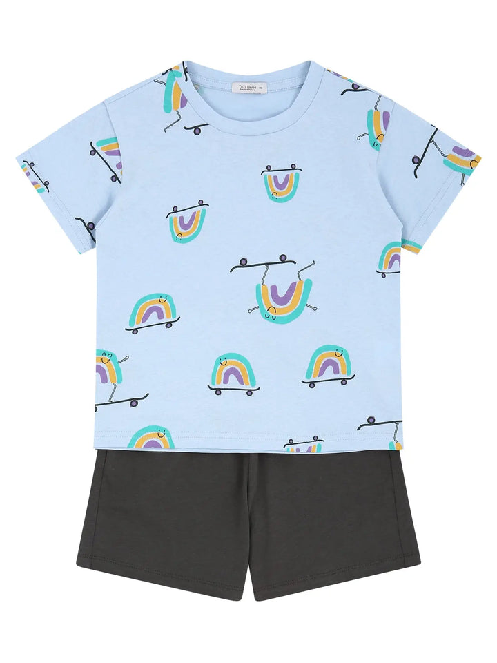 Rainbow Print Tee & Shorts Set