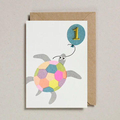 Turtle Confetti Pets Birthday Card- Age 1