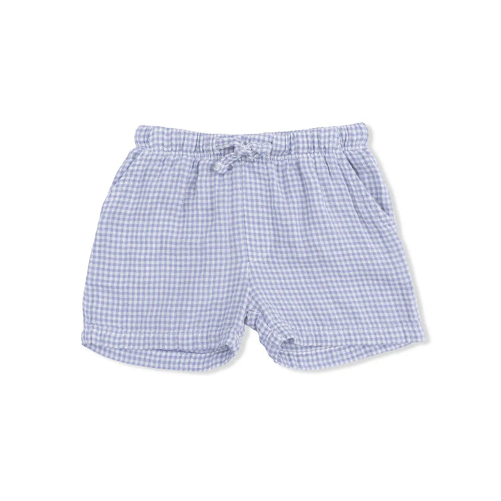 Blue Blizzard Micro Gingham Polo Button Up w/ Casual Short