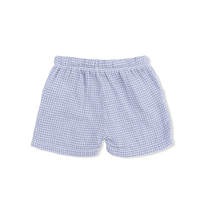 Blue Blizzard Micro Gingham Polo Button Up w/ Casual Short