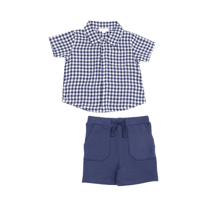 Navy Gingham Top + Navy French Terry Short Set