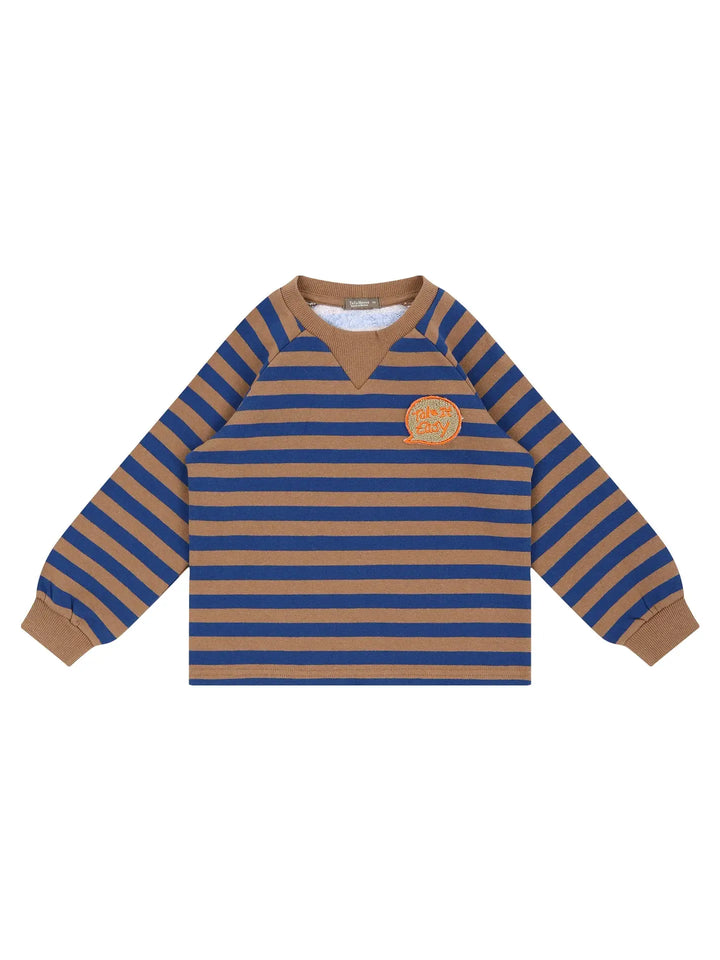 Take It Easy Patch Fleeced Striped Pullover