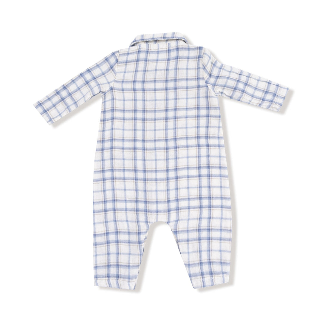 Blue Plaid L/S Polo Romper