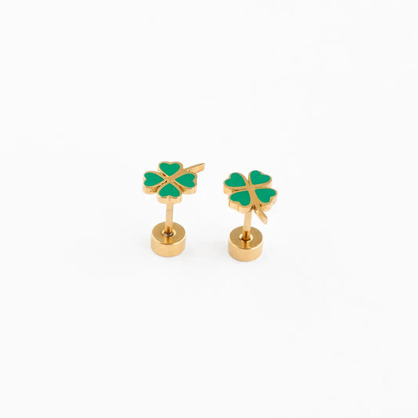 Hypoallergenic Gold and Enamel Shamrock Earrings