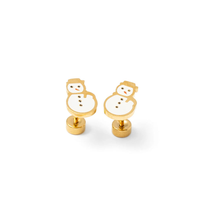 Hypoallergenic Gold & Enamel Snowman Earrings