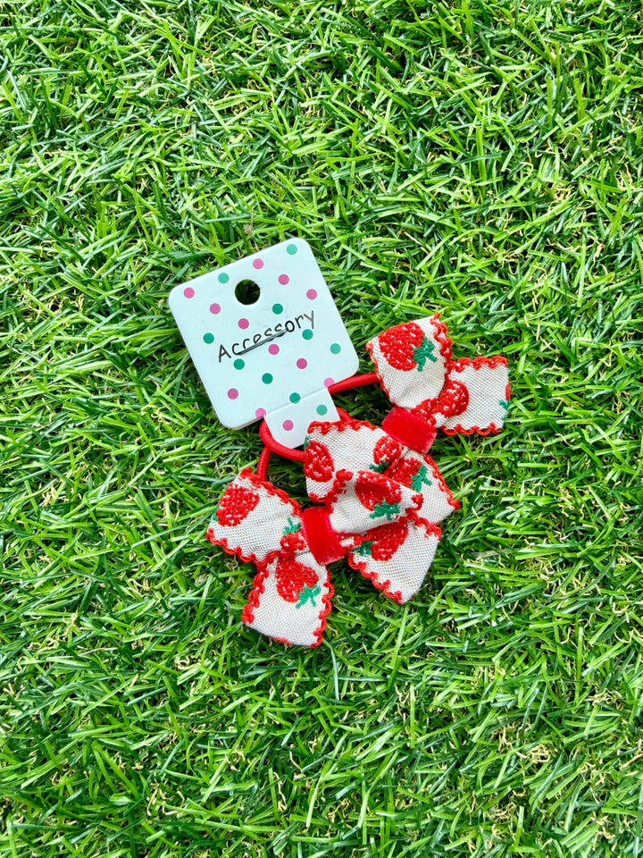 Embroidered Strawberry Ponytail Holders