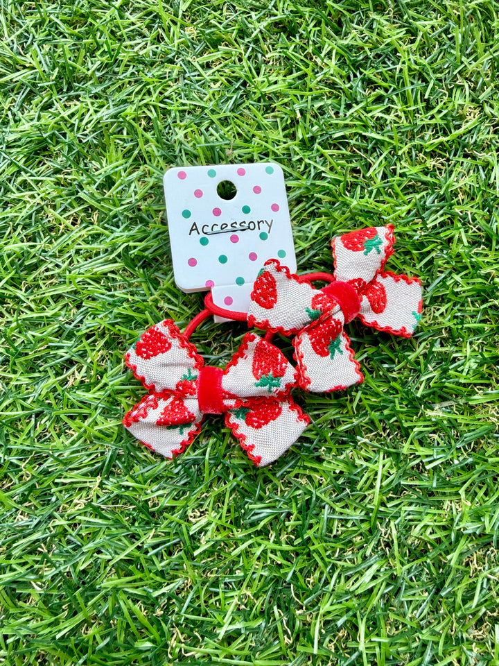 Embroidered Strawberry Ponytail Holders