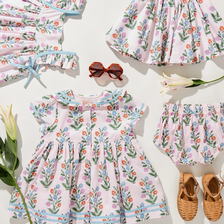 Pink Dewdrop Block Print Elowen Dress