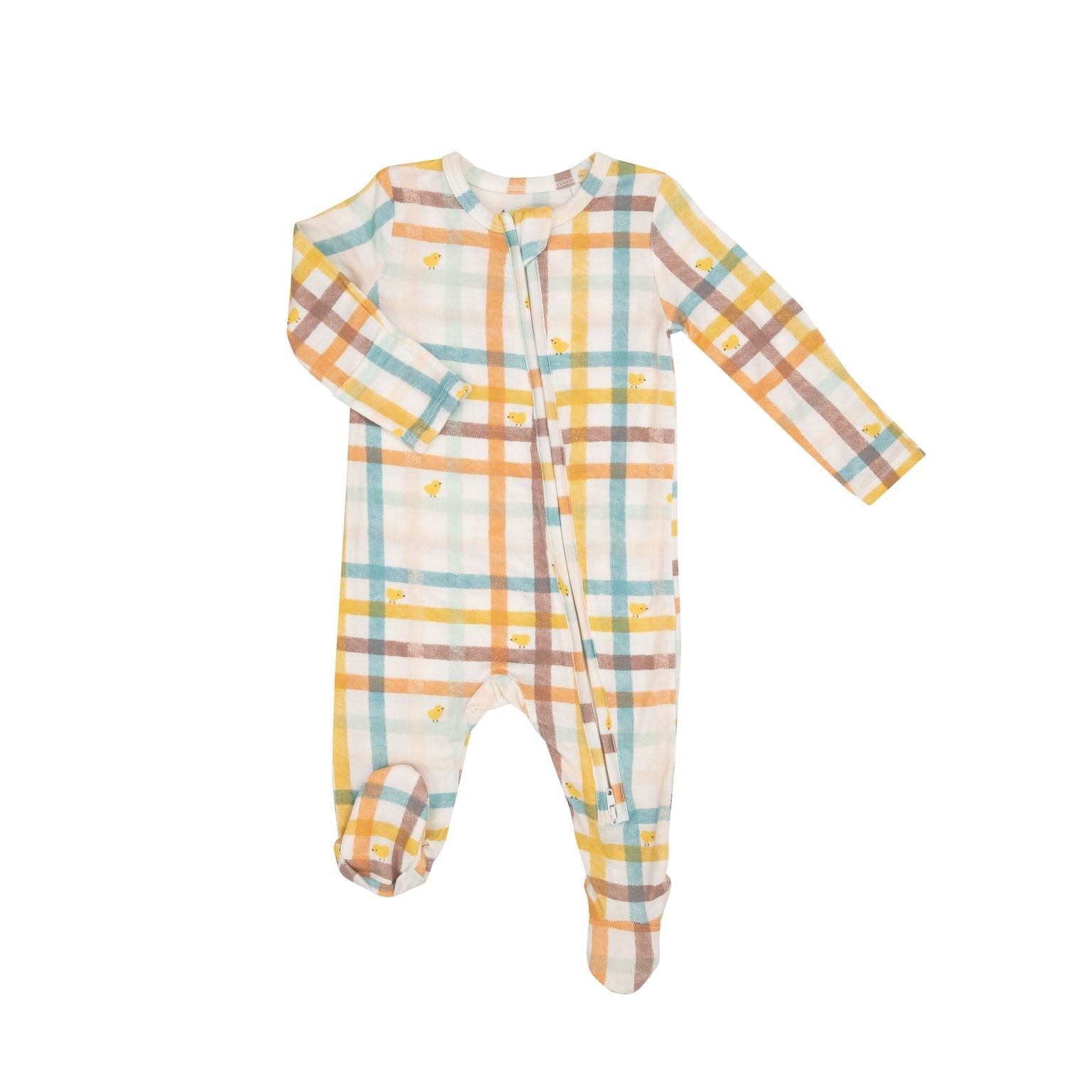 Plaid With Chicks Zipper Footie