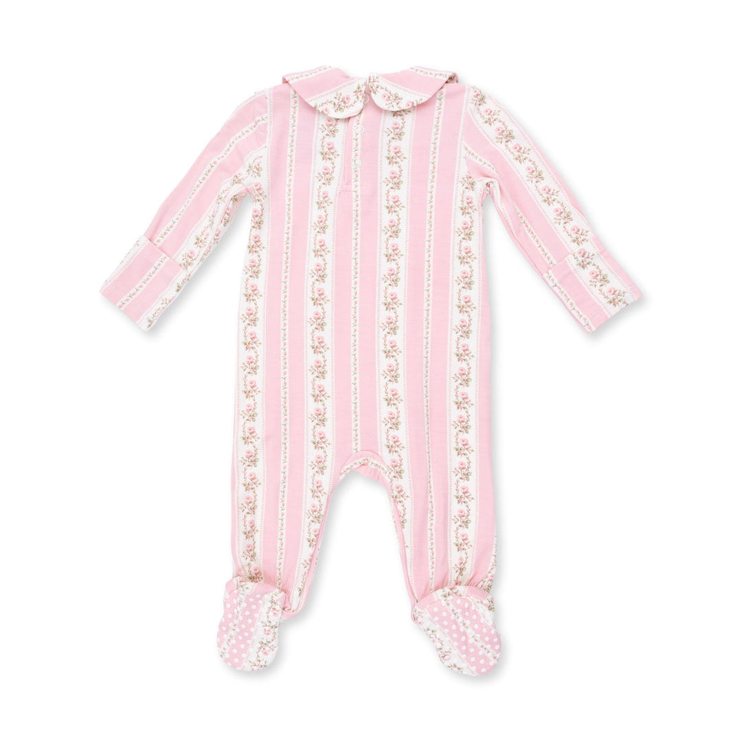 Smocked Peter Pan Snap Footie - Pink Antoinette Stripe