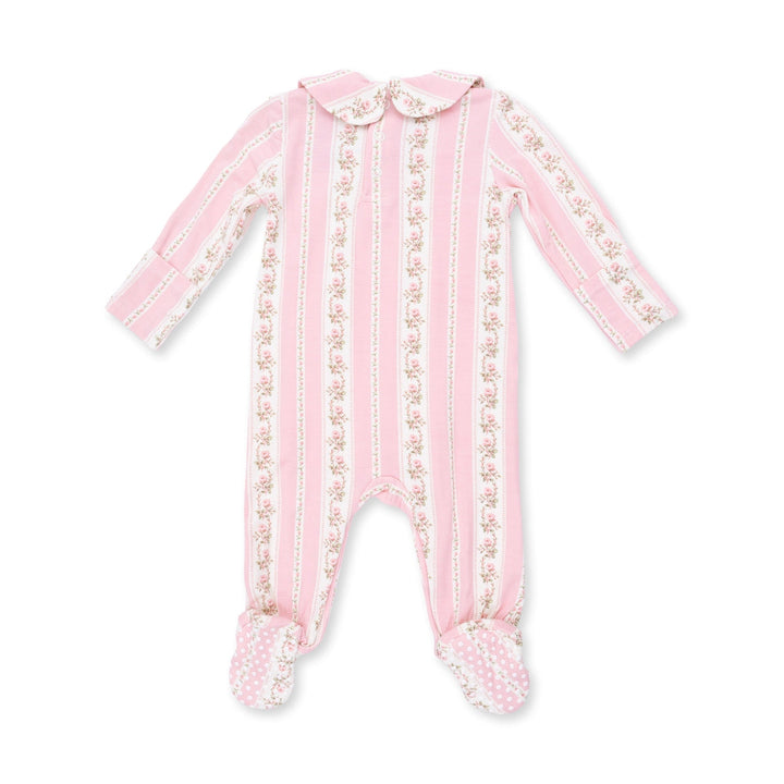 Smocked Peter Pan Snap Footie - Pink Antoinette Stripe