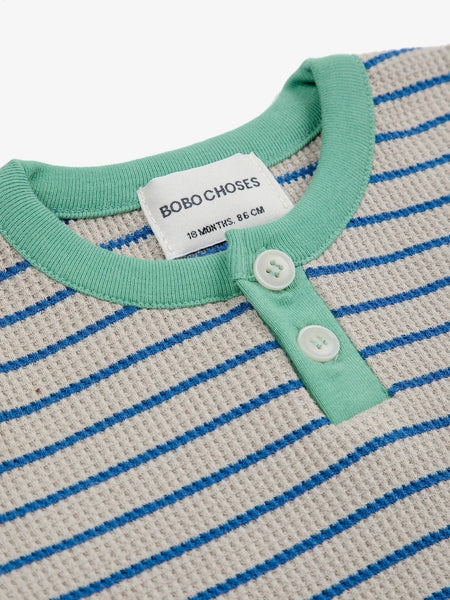 Blue Stripe Waffle Baby Henley