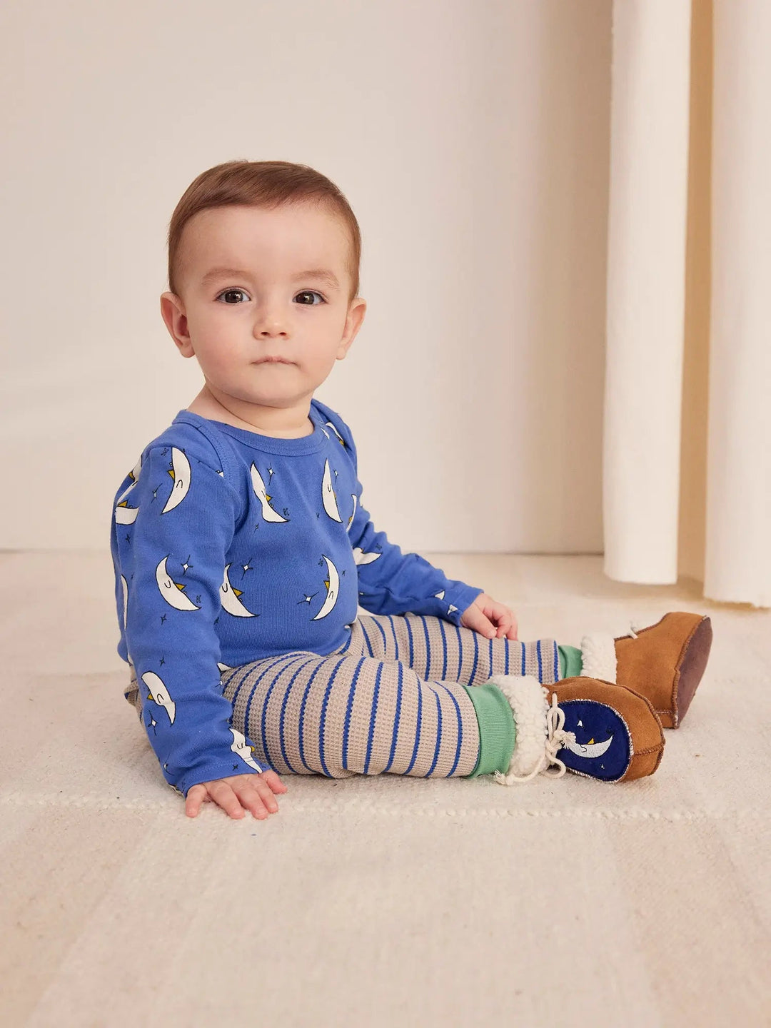 Blue Stripe Waffle Baby Leggings