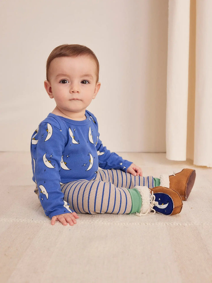 Blue Stripe Waffle Baby Leggings