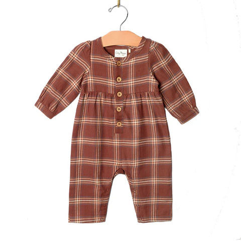 Rust Henley Flannel Romper