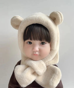 Cream Fuzzy Ears Scarf Hat (1-3 years)