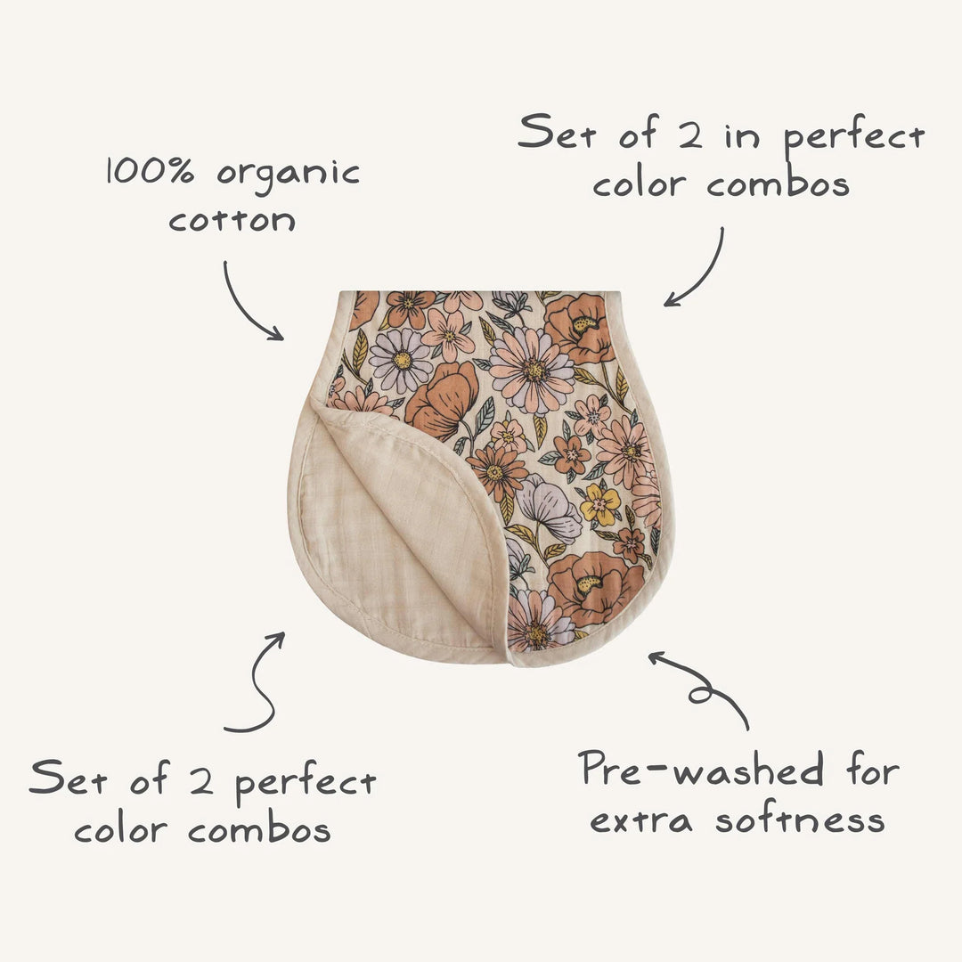Cloud Muslin Burp Cloth 2 Pack - pastel blooms/fog