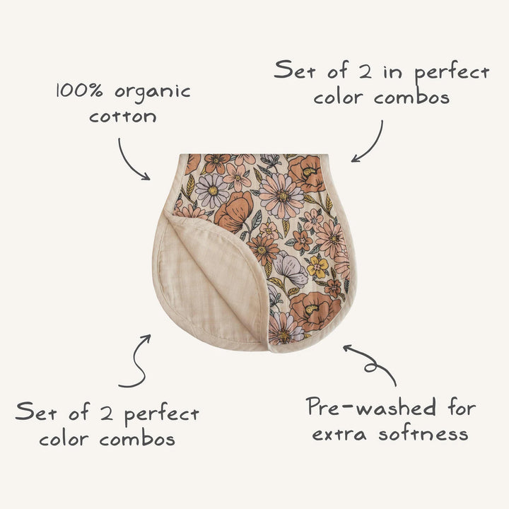 Cloud Muslin Burp Cloth 2 Pack - pastel blooms/fog
