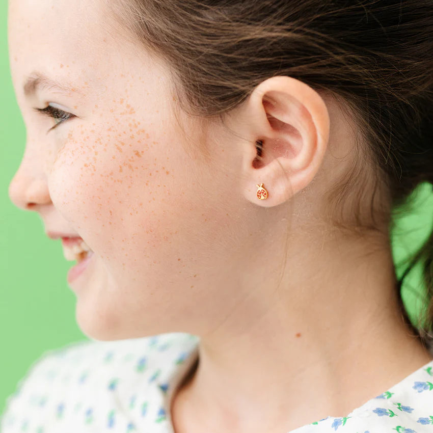 Hypoallergenic Gold and Enamel Ladybug Earrings