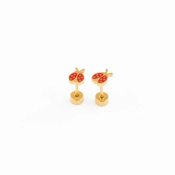 Hypoallergenic Gold and Enamel Ladybug Earrings