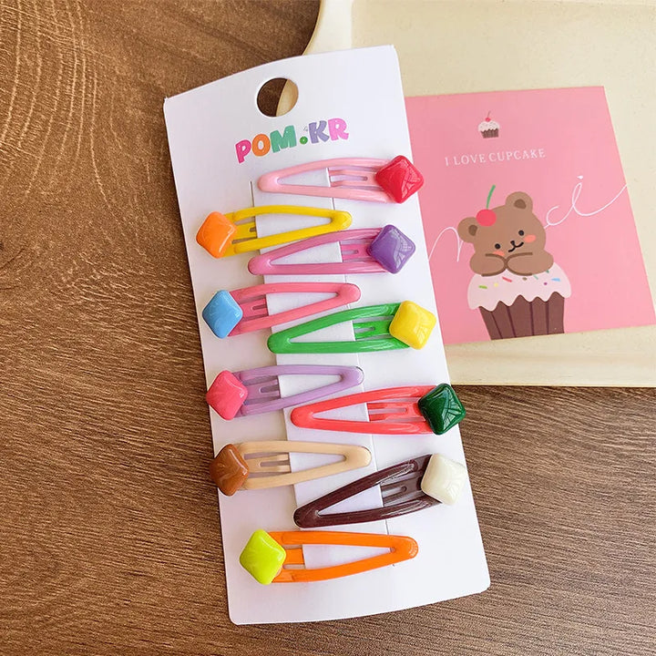 Colorful Squares Hair Snap Clip S/10