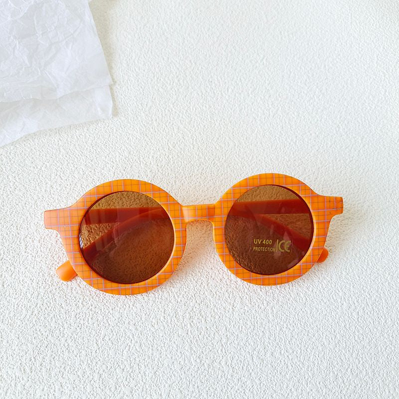 Retro Round Orange Plaid Sunglasses 3-8 years