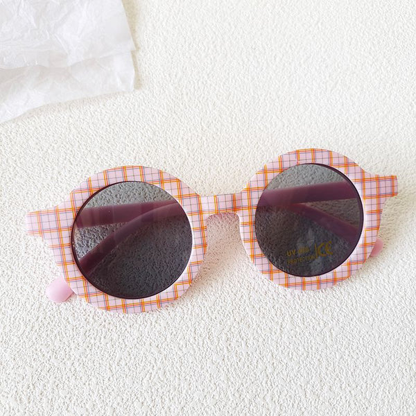 Retro Round Pink Plaid Sunglasses 3-8 years