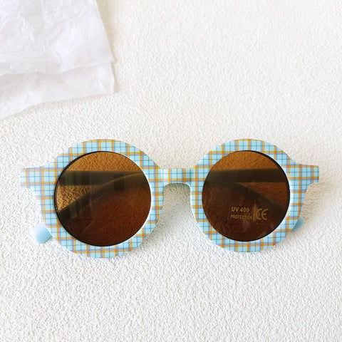 Retro Round Blue Plaid Sunglasses 3-8 years