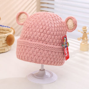 Lined Knit Ears Pink Beanie (1-4 years)