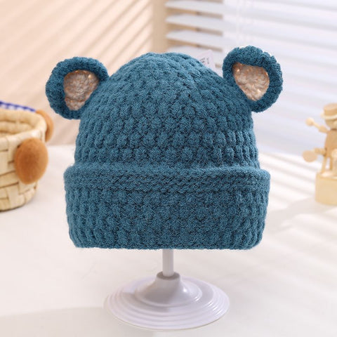 Lined Knit Ears Blue Beanie (1-4 years)