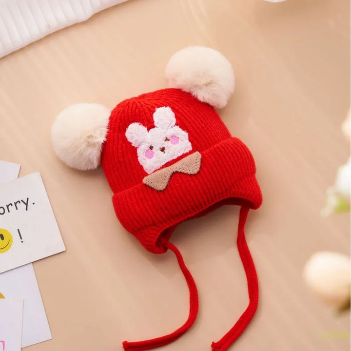 Bunny Pom Earflap Beanie (6-12 months)